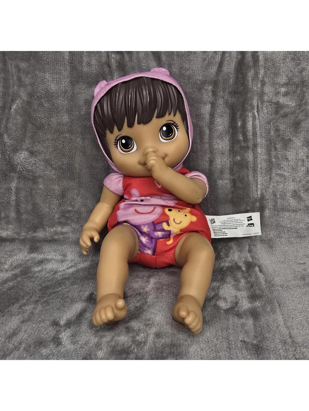 Baby Alive Peppa Pig Party Baby Doll Brunette Brown Hair Pink Hood F2388 Hasbro